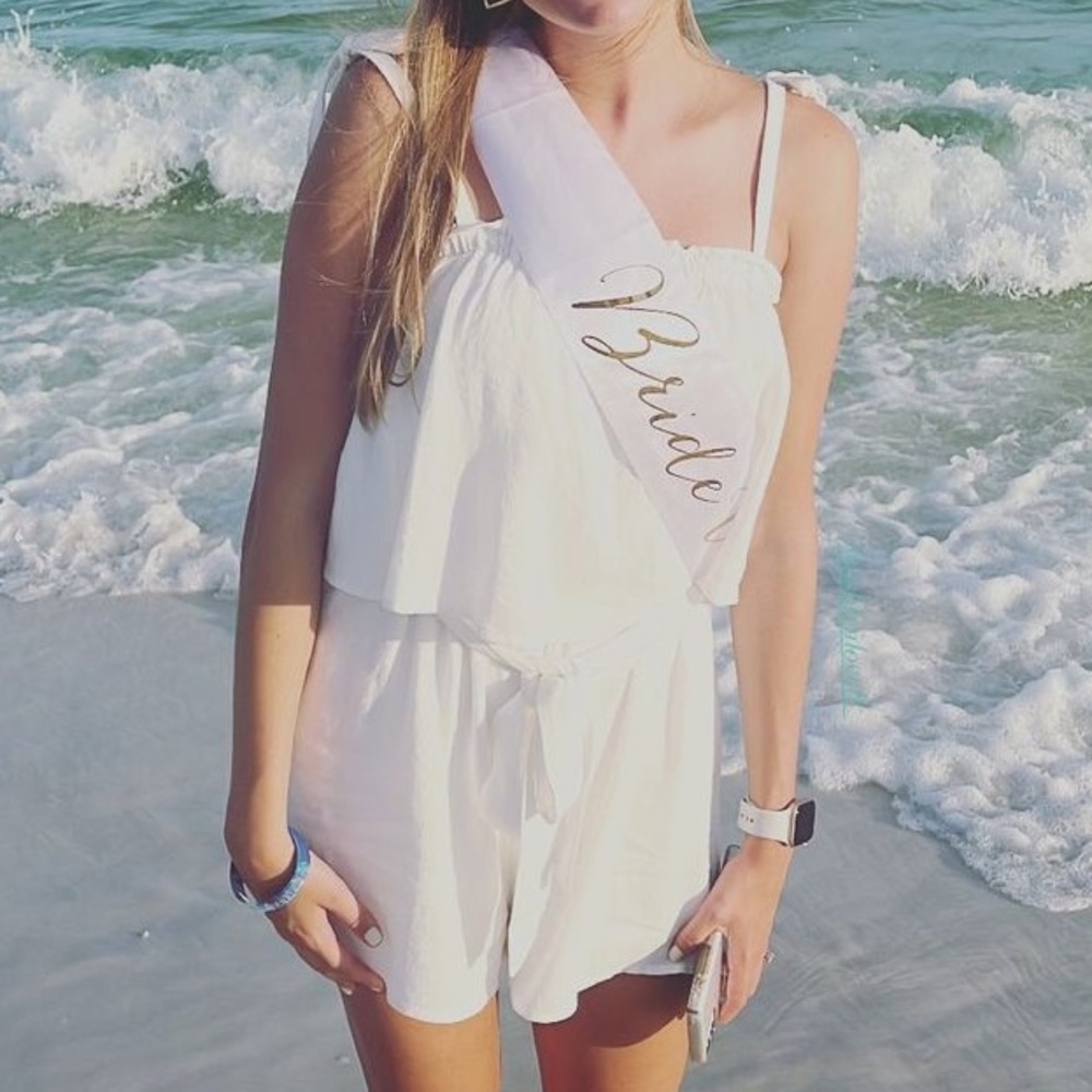She + Sky White Romper with Tie Straps